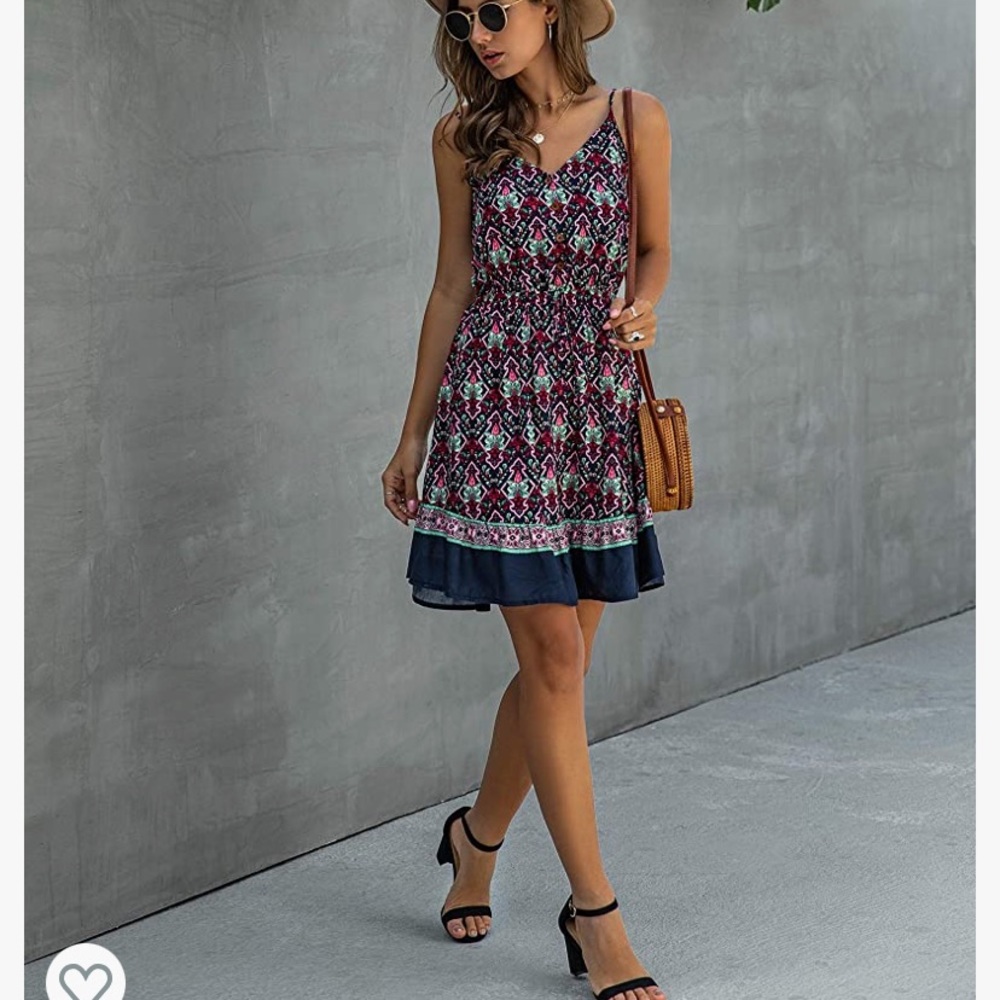 Pretty Garden Floral Navy, Green, and Pink Multicolored Spaghetti Strap Dress - Picture 5 of 13